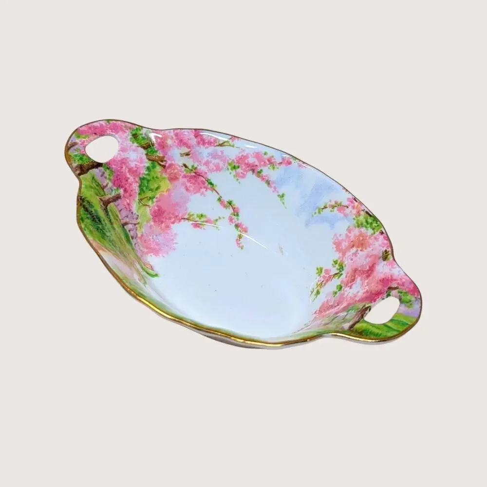 Mid-Century Royal Albert Blossom Time Bone China Cake Plate And Trinket Dish Set